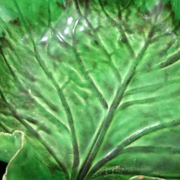 Antique Green Lettuceware Cabbage Leaf Majolica Bowl Paste Glaze Italy Napoli - Picture 9 of 10